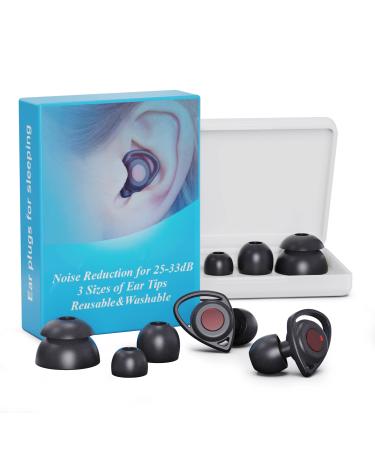 Sleeping Earplugs Reusable Silicone Ear Plugs for Noise Reduction 25-33db Noise Canceling Earplugs for Sleeping  Working  Studying (Black)