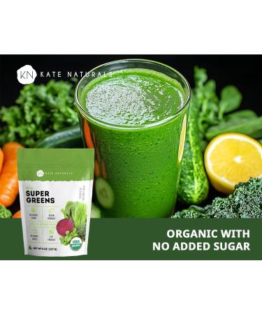 Kate Naturals Organic Super Greens Powder. Daily Greens Superfood Blend with Probiotics & Fiber for Smoothies and Juice (30 Servings 8oz Natural) - Buy Online on GoSupps.com