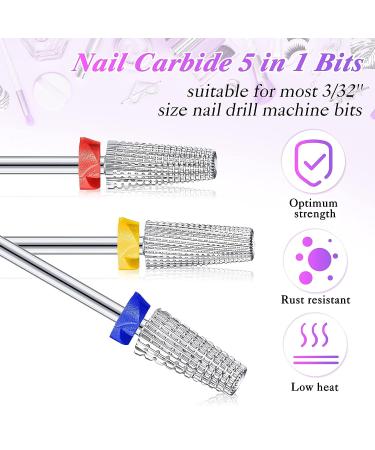 Nail Carbide 5 in 1 Bit - Tapered Shaping Multi-function Nail Drill Bit - 3/32 Inch for Acrylic Gel Nail Removal - Left to Right Handed - Silver - Buy Online on GoSupps.com