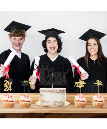 2024 Graduation Cupcake Toppers Gold and Black Glitter Class of 2024 Cake Toppers 2024 Grad Cap Cake Decorations for 2024 Graduation Theme Party Supplies A6-SLBYCP - Buy Online on GoSupps.com