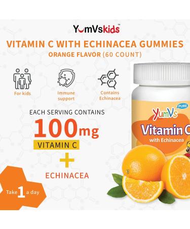 YumVs Vitamin C Gummies for Kids - Chewable Orange Jellies, Gluten-Free, Kosher, 60 Count - Buy Online on GoSupps.com