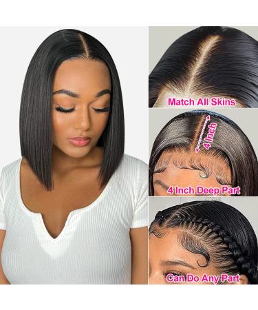 Dheridy 180% Density 13x4 HD Lace Front Bob Wig 12 Inch - Straight Human Hair Pre Plucked Short Wig for Black Women - Buy Online on GoSupps.com