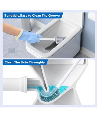 Toilet Bowl Brush and Holder Set - 2 Pack | Silicone Bristles, Ventilated Holder | Deep Cleaning Toilet Cleaner Brush in White - Buy Online on GoSupps.com