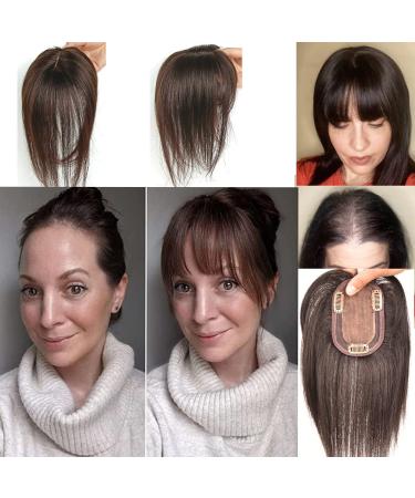 Bismanhair Women's Real Human Hair Toupee 12 with Bangs - Medium Yellowish Brown - Buy Online on GoSupps.com