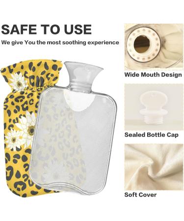 NAANLE 2L Hot Water Bottle with Lid - Daisy Flower Leopard Design for Menstrual Cramps Relief & Heat Therapy | Transparent Large Hot Water Bottle - Buy Online on GoSupps.com