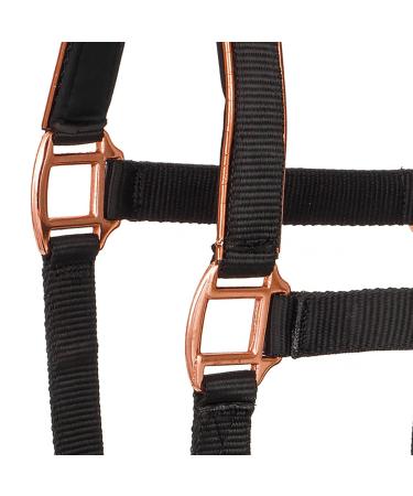 Premium Neoprene Halter for Thoroughbred & Warmblood Horses - Adjustable Black/Rose Gold | Comfortable Pasture Halter for Ponies - Buy Online on GoSupps.com