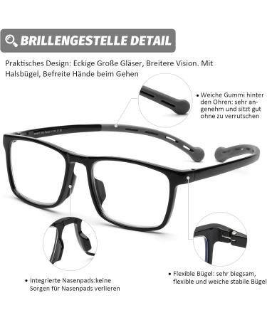 DOOViC Blue Light Filter Reading Glasses - Square Frame Large Lenses Prescription Strength 1216 - Stylish Black 2.0x Magnification for Eye Comfort - Buy Online on GoSupps.com