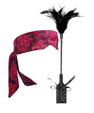 Feather Tickler 16" Blindfold Satin Mask 59" Romantic Toys Kit Blindfold Eye Silk Mask Faux Leather Feather Tickler Teaser Stick