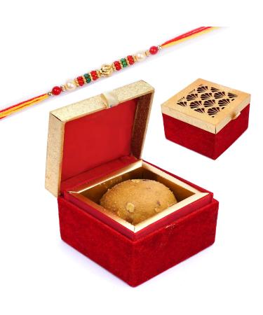 Ghasitaram Gifts Rakhi Gifts for Brothers Laddoo Box of Besan Laddoo with Pearl Beads Rakhi