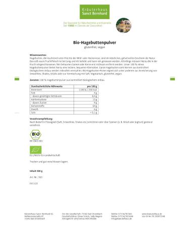 Sanct Bernhard Organic Rosehip Powder - Gluten-Free & Vegan 1kg for Smoothies Shakes & Muesli - Buy Online on GoSupps.com