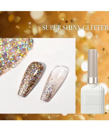 Glitter Gel Nail Polish Golden Holographic Led UV Gel Nail Varnish Shimmering Metallic Shining Sparkling Long Lasting Birthday Gift for Women Diamond Gold Gel Polish 15ml - Buy Online on GoSupps.com