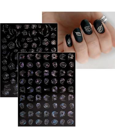 JMEOWIO Flower Nail Art Stickers - 12 Spring/Summer Decals for Silver Floral Nail Designs - Buy Online on GoSupps.com