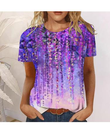 Women's Summer Floral Printed Short Sleeve Top - Purple - X-Large | Comfy Casual Blouse T-Shirt - Buy Online on GoSupps.com