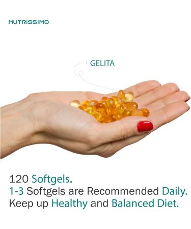NUTRISSIMO Omega 3 Softgel 3000mg GELITA Anti-Regurgitation Supplement | 120 softgel capsules OF Omega-3 | High concentration EPA 1050mg + DHA 750mg + Vit E 30mg | Up to 4 Months of Supply - Buy Online on GoSupps.com