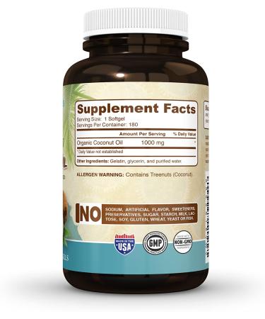 Extra Virgin Coconut Oil Capsules 1000mg - 180 Softgels for Energy, Hair, and Skin - Buy Online on GoSupps.com