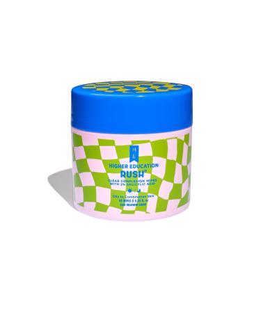 Higher Education Skincare RUSH 2% Salicylic Acid Clear Complexion Pads for Oily to Combination Skin 60 Individual Pads Exfoliating Facial and Body Acne Treatment Pads with Lactic Acid and Allantoin