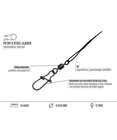 Buy PetrisCatch Set of 10 Steel Leaders with Snap Hook for Pike 25cm/40cm 12kg/20kg | Durable Fishing Gear International Shipping Available - Buy Online on GoSupps.com