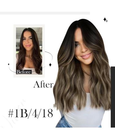 Vivien Remy Clip-In Hair Extensions - Balayage #1B/4/18 24 Inch 135g Real Human Hair - Black to Dark Brown with Ash Blonde - Buy Online on GoSupps.com
