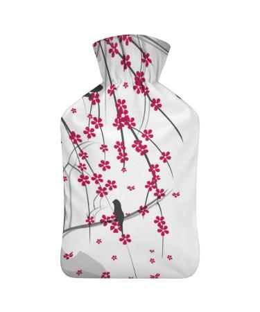 Hot Water Bottle With Lid Cherry Blossom And Bird Rubber Hot Water Bag For Pain Relief Cramps Foot Warmer Hot And Cold Therapy