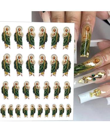 Religious Nail Art Stickers: Virgin Mary, San Judas, Jesus - 6 Sheets 3D Self-Adhesive Decals for Women's DIY Manicure - Buy Online on GoSupps.com