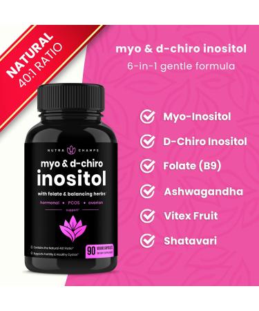 Inositol & Chiro Inositol Supplement 40:1 Ratio B8 Powder with Vitex & Folic Acid | PCOS & Ovarian Support | Fertility & Hormone Balance | 90 Vegan Capsules - Buy Online on GoSupps.com