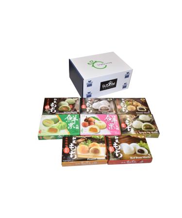 Japanese Mochi 8 Variety Pack: Coconut Pandan, Taro, Sesame, Hamimelon, Lychee, Green Tea, Peanut & Red Bean in Fusion Select Gift Box