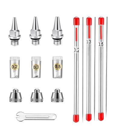 HUBEST 10 pcs Replacement Parts Kit with 0.2/0.3/0.5 mm Airbrush Nozzle  Airbrush Needle Airbrush Nozzle Cap Mini Wrench for Airbrush Spray Gun Accessories KIT 1