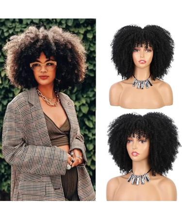 Buy Short Curly Afro Wig for Black Women - Kinked Synthetic Hair Heat-Resistant Full Wig with Ponytail in Blonde & Black - Buy Online on GoSupps.com