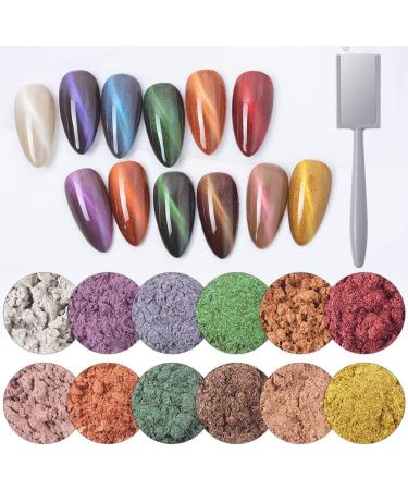WEILUSI Cat Eye Effect Powder Glitter - 12 Color Holographic Nail Art DIY Dust - Buy Online on GoSupps.com