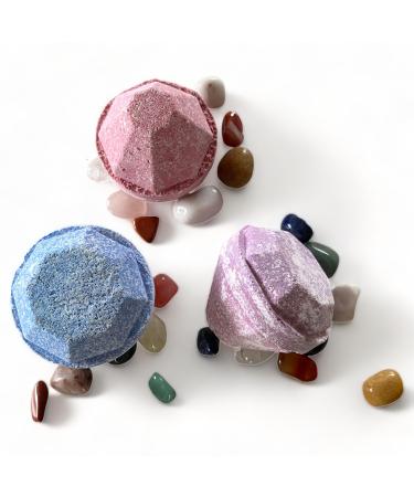 Hidden Gemstones Inside 3 Diamond Shaped Bath Bombs - Gift Set of Luxurious Bath Bombs Each with its Own Unique Fragrance