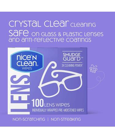 Nice 'n Clean SmudgeGuard Lens Cleaning Wipes - 100 Pre-Moistened Individually Wrapped Wipes - Non-Scratching & Non-Streaking - Safe for Eyeglasses, Goggles, and Camera Lens - 100 Count Pack (Anti-Fog) - Buy Online on GoSupps.com