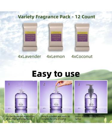 Foaming Hand Soap Tablet Refills - 12 Count- 96 fl oz total (12x 8 fl oz) - Eco-Friendly Foaming Hand Soap Refill - Gentle on Hands Kind to Earth - Variety Fragrance Pack Coconut Lemon Lavender - Buy Online on GoSupps.com
