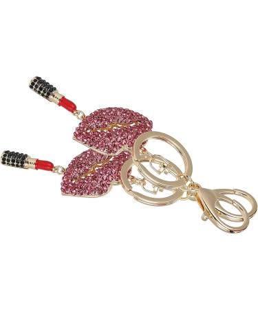 2Pcs Lips & Lipstick Sparkling Charm Keychain Set - Pink Cosmetic Bling Accessory - Buy Online on GoSupps.com