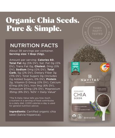 Navitas Organics Chia Seeds 16 oz. Bag - Organic, Non-GMO, Gluten-Free | 38 Servings - Buy Online on GoSupps.com