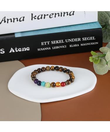 Chakra Bracelets for Women and Men Healing Crystal Natural Lava Stone Gemstones Tourist Souvenir Elastic 8mm Beads Bracelet for Anxiety Relief Yoga and Reiki Bangle Energy Balance Tiger Eye Stone - Buy Online on GoSupps.com