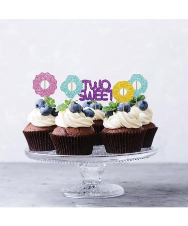 Set of 24 Two Sweet Cupcake Toppers Pink&Gold Glitter Donut Sign Cupcake Picks 2nd Birthday Cake Decorations Second Birthday/Baby Shower Party Supplies - Buy Online on GoSupps.com