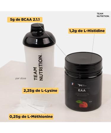 EAA TEAM NUTRITION | EAA Complex with 9 Essential Amino Acids | Optimal Assimilation | Aspartame Free | 250g | Promotes Muscle Mass Development | -French Brand - Buy Online on GoSupps.com