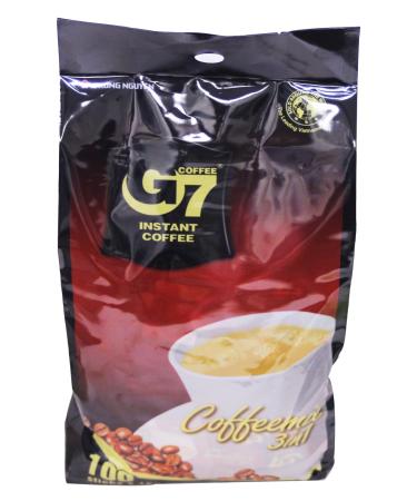 Trung Nguyen - G7 3 In 1 Instant Coffee - 100 Sticks | Roasted Ground Coffee Blend with Creamer and Sugar, Suitable for Most Coffee Brewing Methods, (16gr/stick) Coffee 0.56 Ounce (Pack of 100)