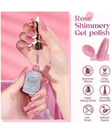 MIZHSE Pink Gel Nail Polish Shimmery Rose Jelly Color Natural Gel Polish Glitter Sparkle Pink Nail Gel 12ML Soak off UV LED for Home Salon DIY BV006 - Buy Online on GoSupps.com