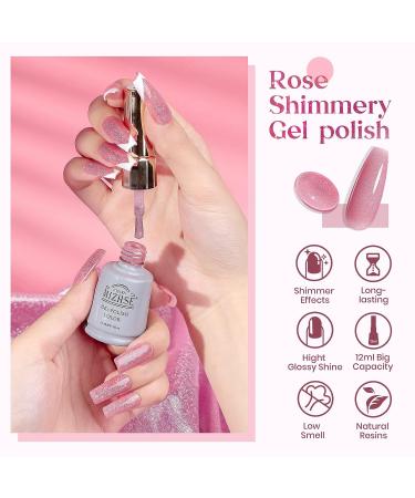 Rose Pink Glitter Gel Nail Polish - 12mL Sheer Nude Pink Shimmery Jelly Gel Polish - Buy Online on GoSupps.com
