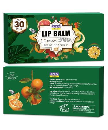 AZEN 30 Pack Lip Balm Natural Lip Balm Bulk Lip Care Product Moisturizing Lip Balms for dry cracked lips Valentines Gifts Easter Basket Stuffers - 10 Flavors A-30 - Buy Online on GoSupps.com
