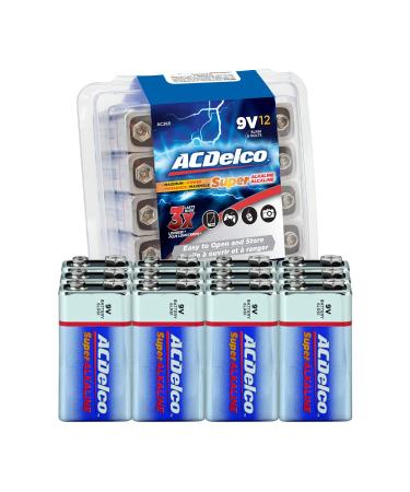 ACDelco 12-Count 9 Volt Batteries, Maximum Power Super Alkaline Battery, 7-Year Shelf Life, Recloseable Packaging 12 Count (Pack of 1) Batteries