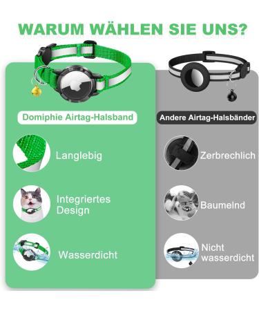 Airtag Cat Neck Band - Waterproof Reflective Collar for Cats & Small Dogs | Safety Clasp | Adjustable 23-33cm | Green & Yellow Options - Buy Online on GoSupps.com