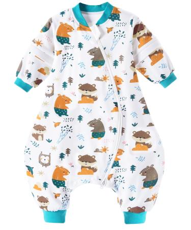 Chilsuessy Baby Sleeping Bag with Feet 1.5 Tog 100% Cotton Sleeping Sack with Removable Sleeves Anti Kick Infant Toddler Wearable Blanket for Boys and Girls Jungle animals 80/2-3 years