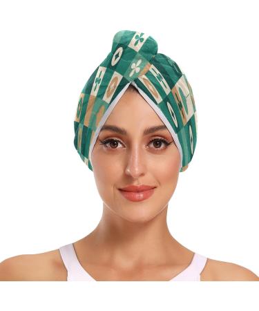 Green & Gold Christmas Balls Dry Hair Cap - 2 Piece Quick Drying Towel Set with Button Headband | Super Absorbent & Comfortable - Buy Online on GoSupps.com