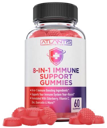 8-In-1 Immune Support Gummies With Elderberry - Powerful Immune Support Supplement Blend Of Elderberry  Quercetin  Zinc & Vitamin C Gummies Are Great Immune Boosters For Adults & Kids - 60 Gummies