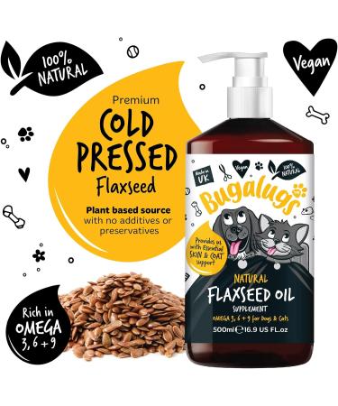 BUGALUGS Flaxseed Oil For Dogs Skin & Dog Supplements. Higher Omega 3 For Dogs 6 & 9 Than Salmon Oil For Dogs Uk Cold Pressed Dog Food Toppers Health Supplies For Dogs & Cat. Joint & Digestive 500ml - Buy Online on GoSupps.com