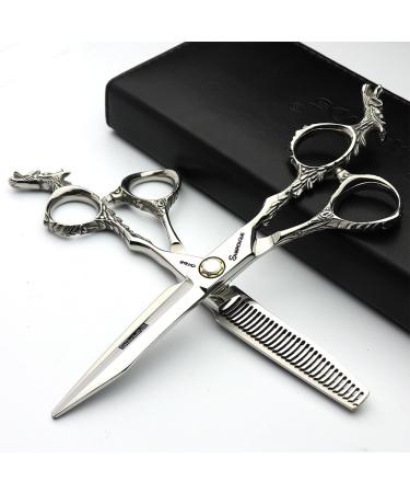 6-inch hairstyle studio styling scissors hairdresser professional scissors japan hairdresser chinese dragon design scissors (6 inches 2 pieces-e)