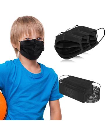 Kids 3-Ply Disposable Face Masks - 100 PCS Black Safety Masks with Adjustable Nose Clip & Ear Loops for School & Travel - Buy Online on GoSupps.com