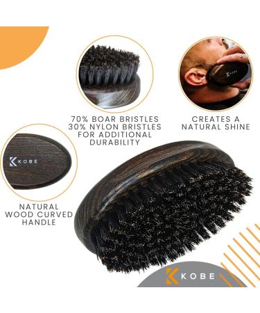 Kobe Palm Men's Military Style Boar Bristle Hair/Beard Brush - Hand-Sized Beard Care Tool for Men - Dark Ash - Buy Online on GoSupps.com